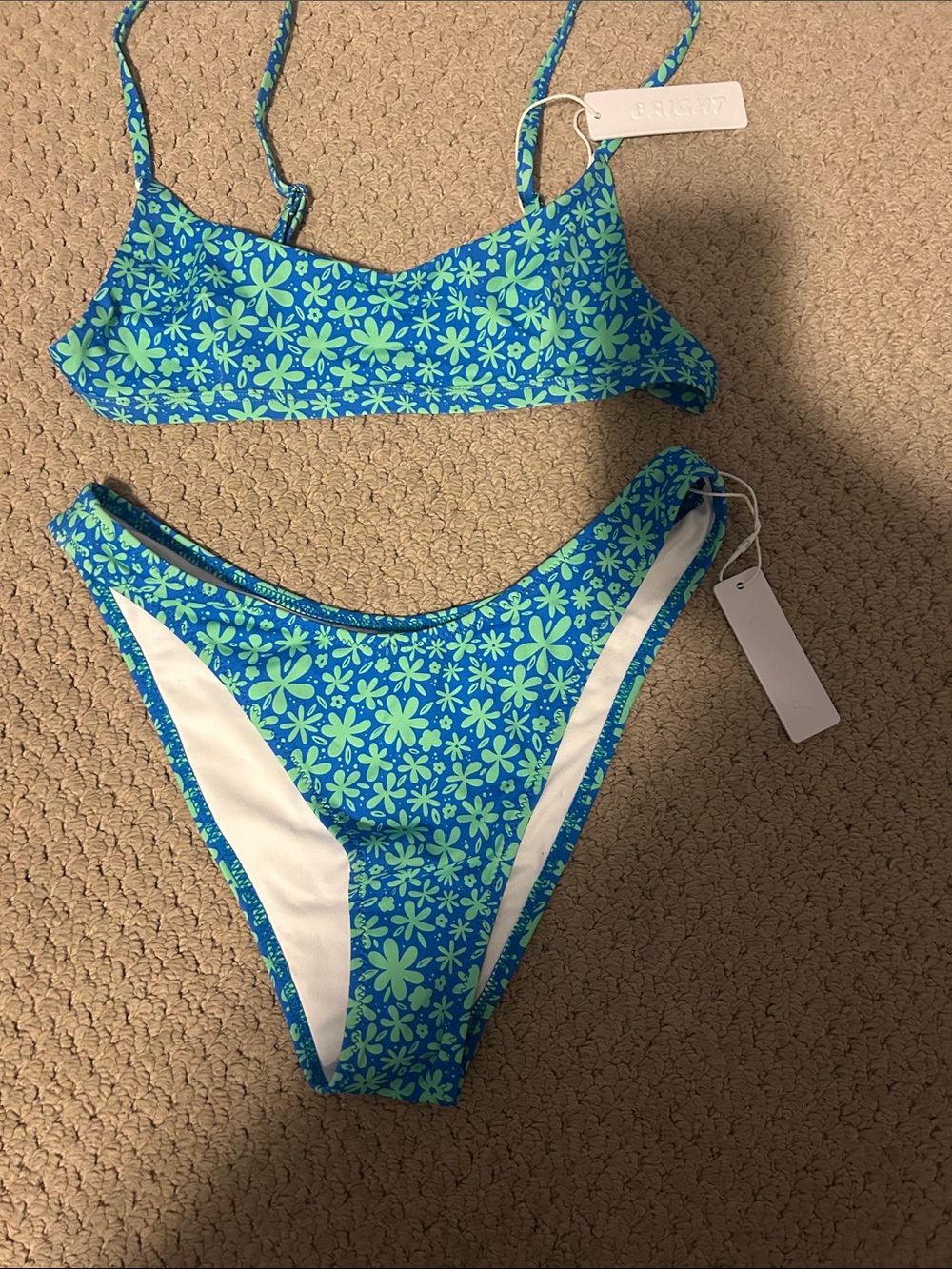 Blue Floral Print Bikini Set - Women's Swim